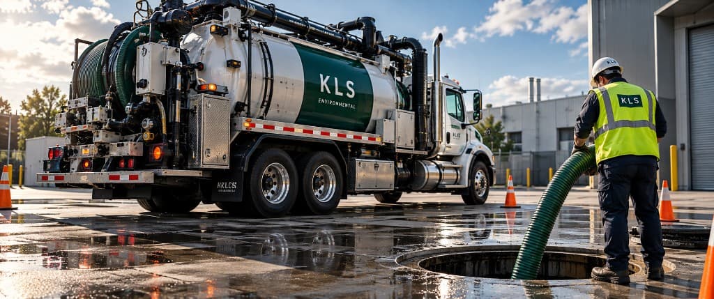KLS field technician working beside a vacuum truck.